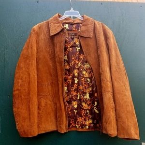 EMC Women's 2XL Brown Leather Embroidered Jacket